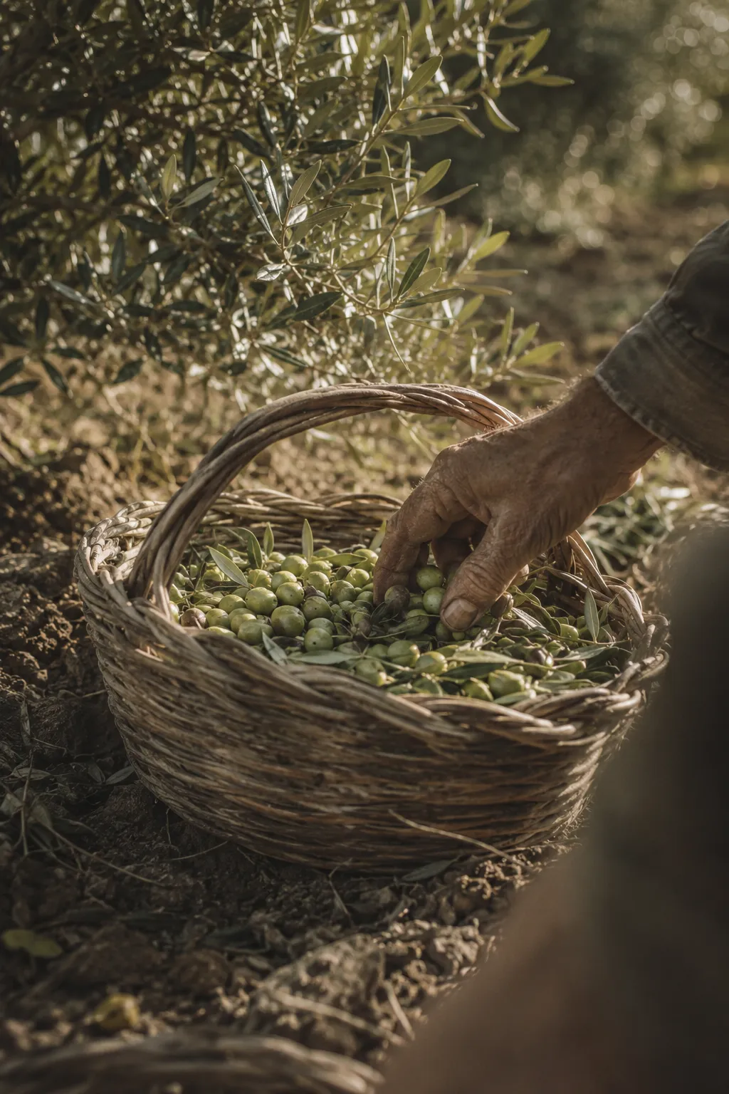 Aceitunas verdes recién cosechadas